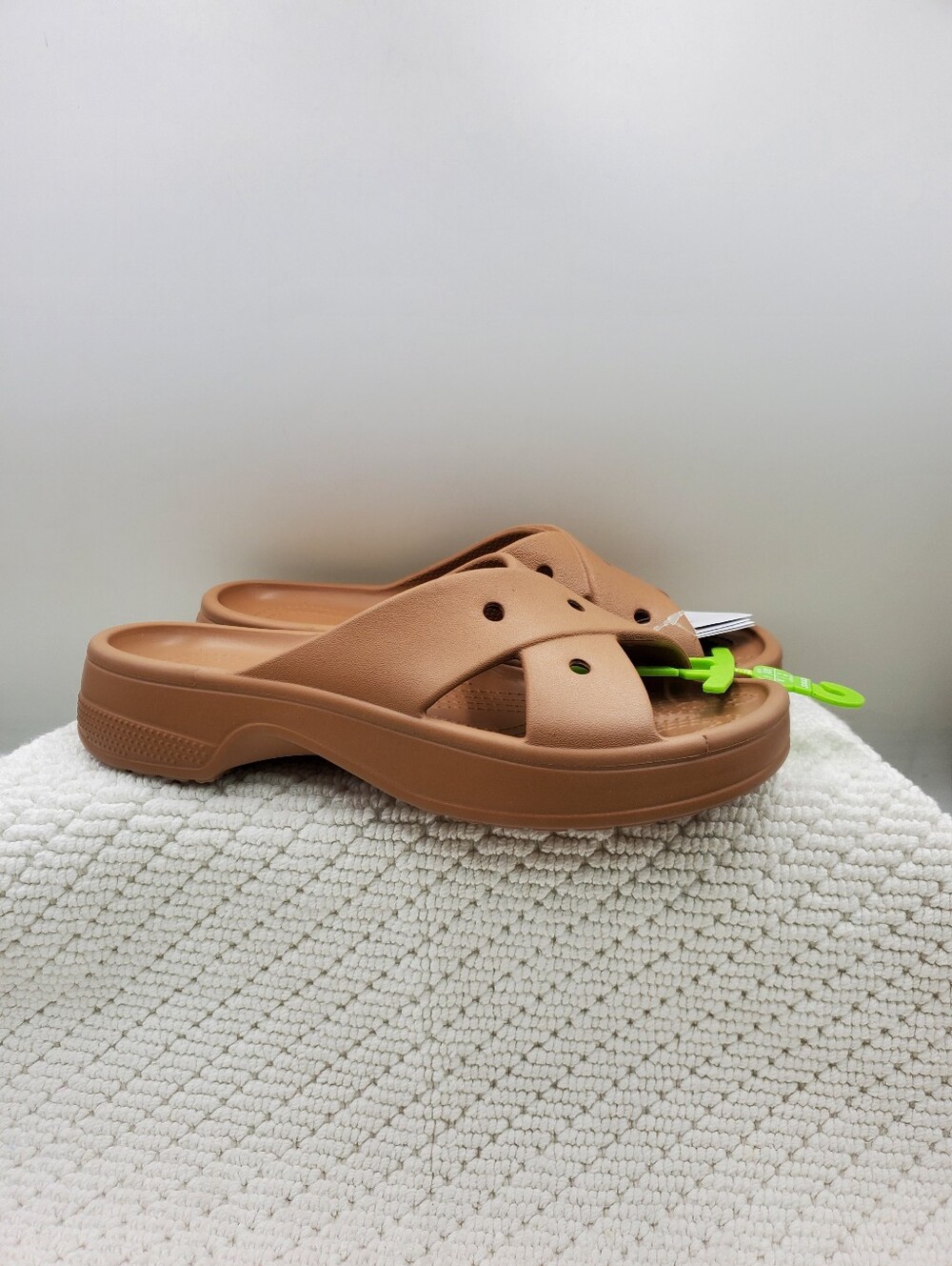 CROCS Women's Brown Slip-On Cross-Strap Platform Clogs